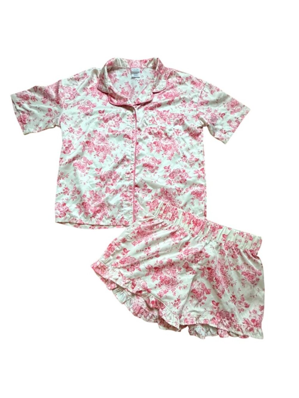 Art Class Girls Silky Floral 2 Piece Pajama Set-Pink/Ivory-16/18-GUC